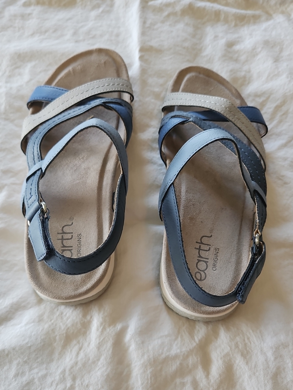 Earth Origins Women's Blue & Cream Strappy Sandals, Size 7 - Picture 5 of 9